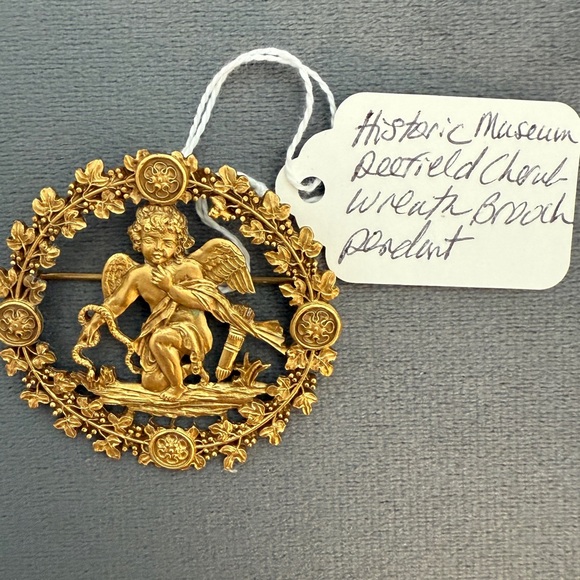 RARE Vtg Historic Museum Deerfield Cherub Wreath Brooch Pendant Cupid Snake Pin - Picture 6 of 7